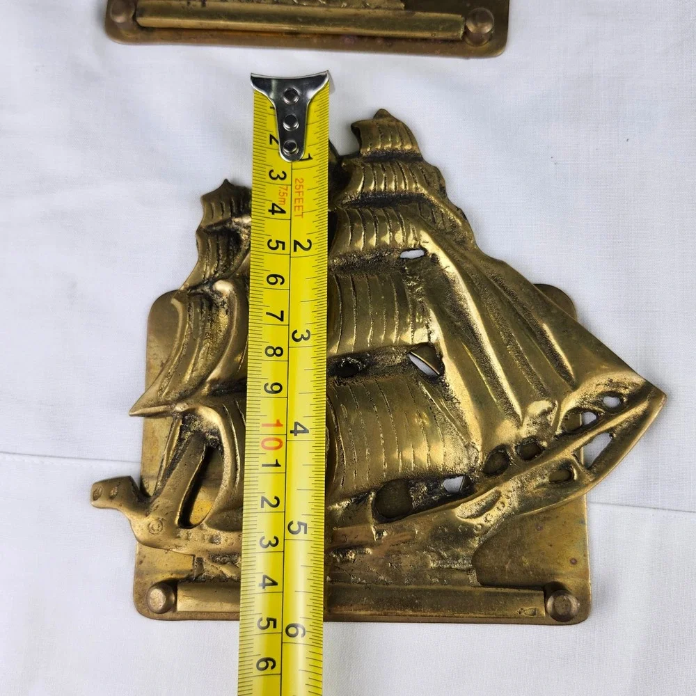 Two VTG Solid Brass Schooners Sailing Ships Nautical MCM Folding Style Bookends